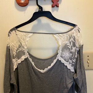 Grey blouse with white lace